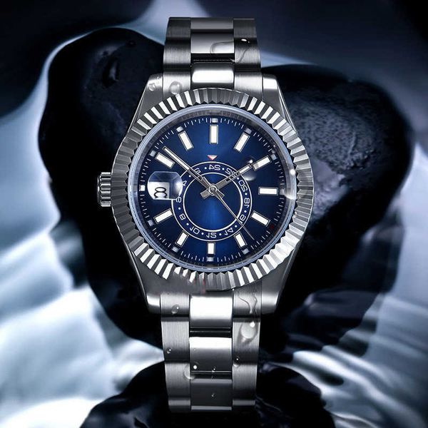 

wholesale original r olax watch online shop men's log type night glow automatic machinery skywalker steel band sky dweller with gift bo, Slivery;golden