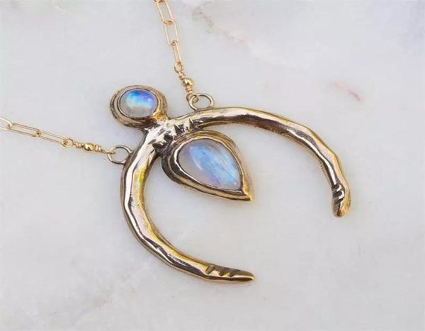 

pendant necklaces creative vintage moonstone chain nacklaces for women charm gold color crescent pendent necklace female jewelry g4690225, Silver