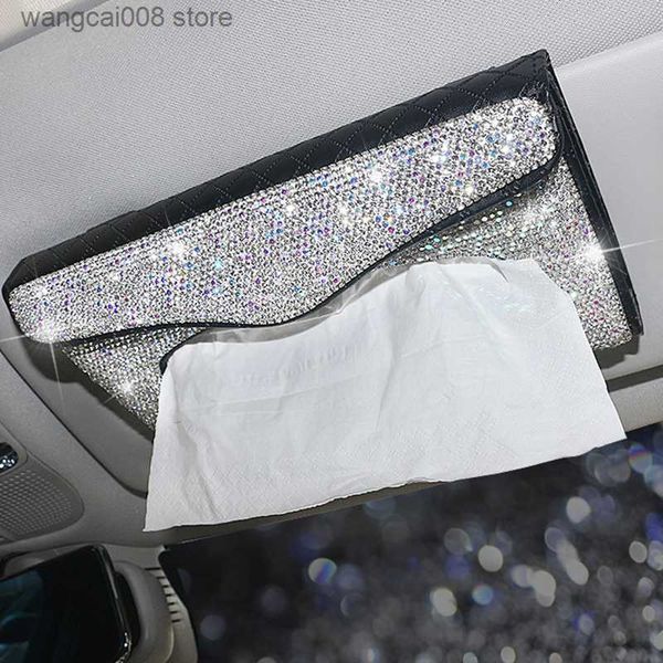 

car tissue box 1 pcs car styling interior cute tissue box paper case with crystal diamond pu car interior decoration accessories t230718