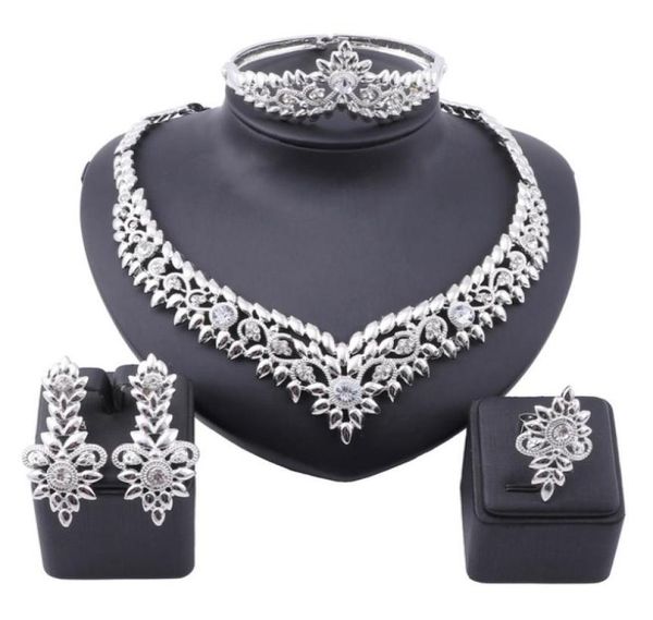 

african crystal jewelry set fashion indian jewelry sets bridal wedding party elegant women necklace bracelet earrings ring6629825, Slivery;golden
