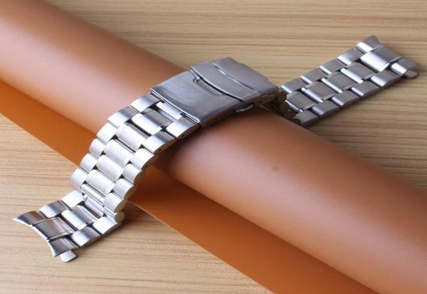 

watch bands curved end watchbands 18mm 20mm 22mm 24mm silver stainless steel solid links straps bracelets safety buckle folding cl1659535, Black;brown