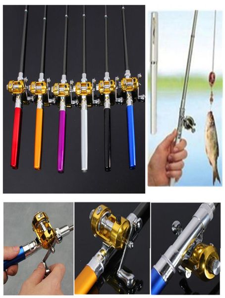 

mini pocket telescopic fishing pole aluminum alloy pen lightweight portable shape folded fishing rods with reel wheel zza2754247387