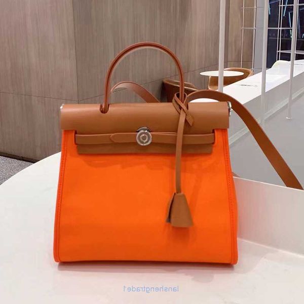 

luxury designer bag women tote contrast color genuine leather canvas panel fashion retro crossbody bags versatile classic styl with real log