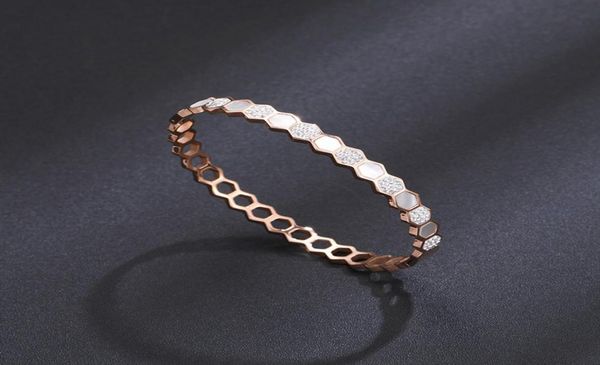 

white shell stainless steel bracelet rose gold honeycomb hollow geometry open highend bracelet ladies039 bracelet4406909, Black