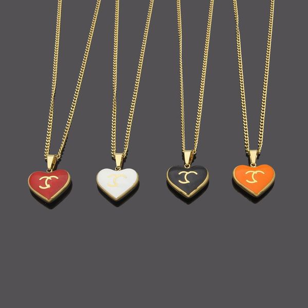 

Luxury designer black white orange red heart pendant choker necklace elegant Love 18K gold silver rose 316L stainless steel C engrave Fashion Jewelry gift 45cm
