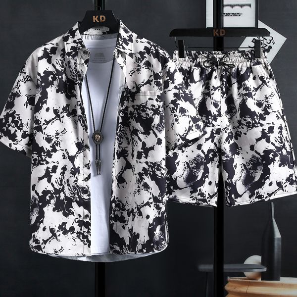 

mens tracksuits m3xl printed shirt set highquality fashionable shorts hawaiian style casual lace ins men and women 230718, Gray
