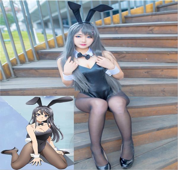 

good smile rascal does not dream of bunny girl senpai mai sakurajima japanese pu leather one piece swimsuit cosplay costume8383119, Black;red