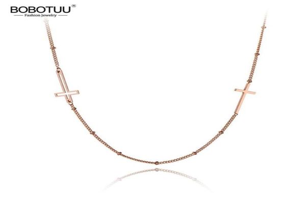 

religious titanium stainless steel double cross choker necklaces for women rose gold chain link pendant necklace bn19173 chokers6187734, Golden;silver