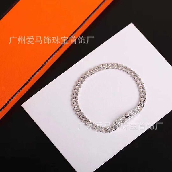 

designer hemrres bracelet kelys new full diamond lock chain pig nose h plated 18k gold cuban couple pgcj, Black