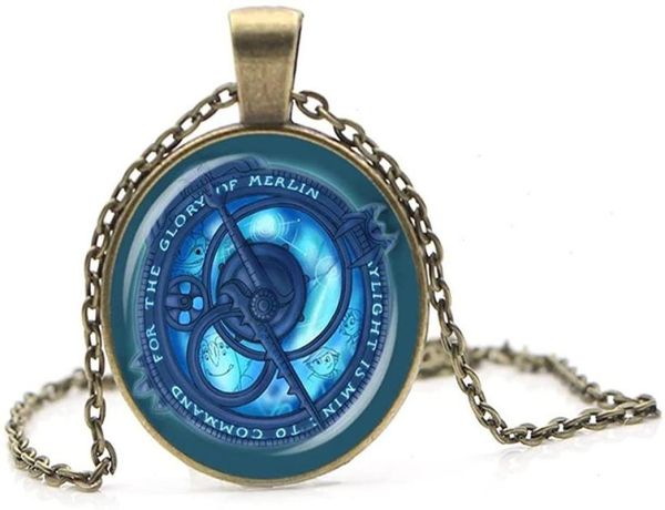 

vintage amulet trollhunters pendant toys jewelry bronze color chain blue crystal for childrends women men gifts5641560, Silver