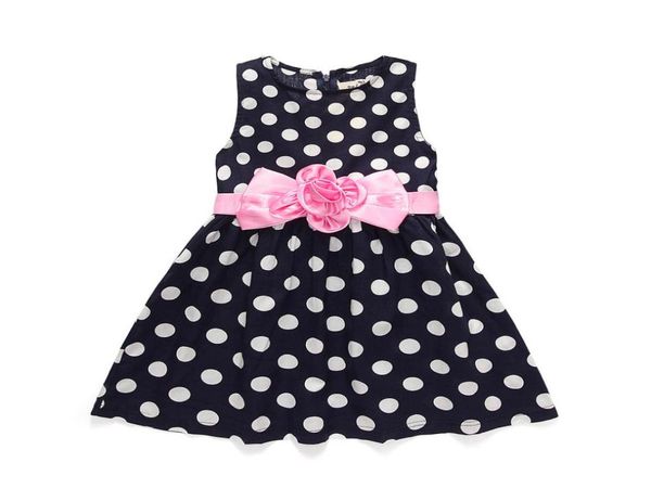 

big polka dot dress baby girls white black bow belts sash designs summer dresses for kids 1t to 7t6468860, Red;yellow