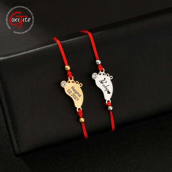 

goxijite custom engrave name date rope chain bracelets for women kid baby personalized baby foot stone charm bracelets gift l230620, Golden;silver
