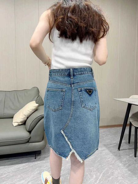 

skirts designer 2023 spring/summer new high waist asymmetric raw edge split denim skirt casual short women's wear 31qz, Black
