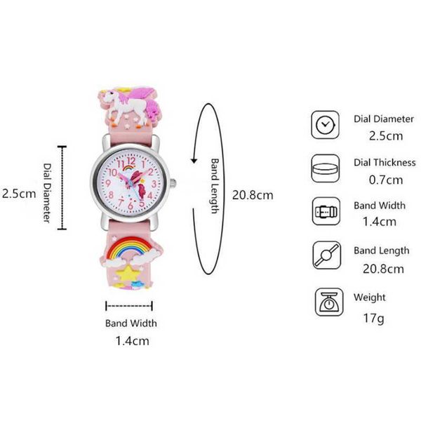 

casual cute kids watch kawaii cartoon 3d unicorn pink silicone girl arabic digital quartz wristwatches children relojes bracelet j5sm, Slivery;golden