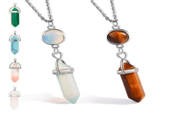 

natural gemstone pendants necklace opal rose quartz healing crystals jewelry for women girls2386292, Silver