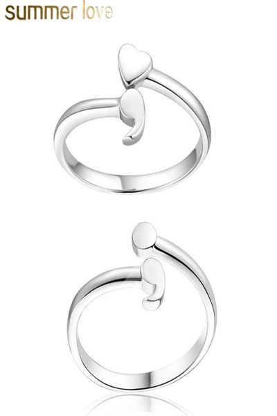 

semicolon heart ring suicide depression awareness jewelry for womengirls inspirational gift size 6129891628, Silver