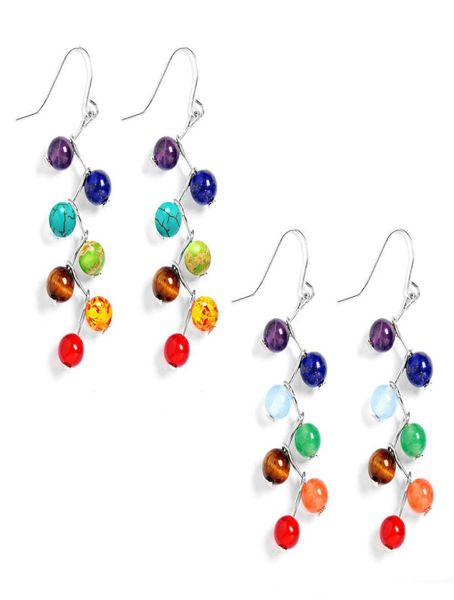 

natural stone earrings 7 reiki chakra healing balance turquoise beads earrings for women stretch yoga jewelry4681059, Silver