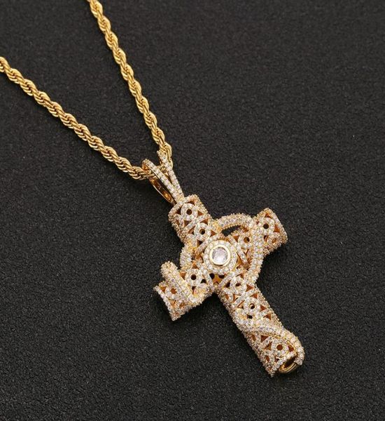 

iced out animal cross pendant with tennis chain necklace gold color cubic zirconia men hiphop rock jewelry5562129, Silver
