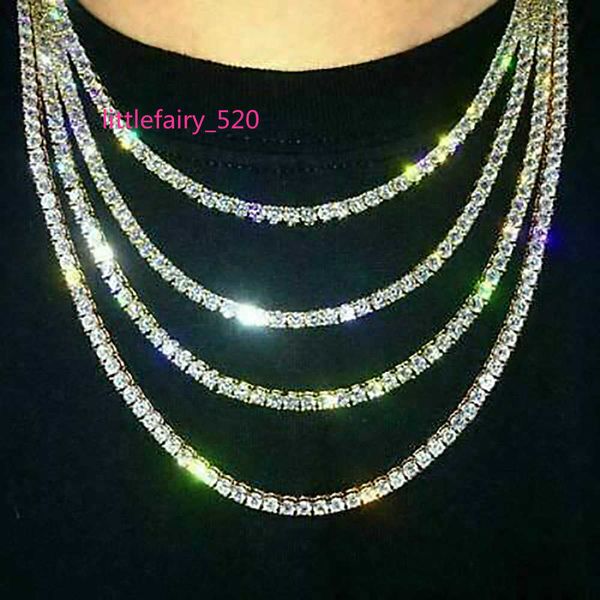 

tennis graduated iced out tennis chain real zirconia stones silver single row men women 3mm 4mm 5mm diamonds necklace jewelry gift for theme, Black