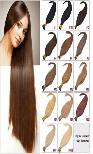

16"-24" -i tip hair extensions human platinum blonde pre-bonded keratin hair 0.5g s 100s pack i tip extitions7506223, Black