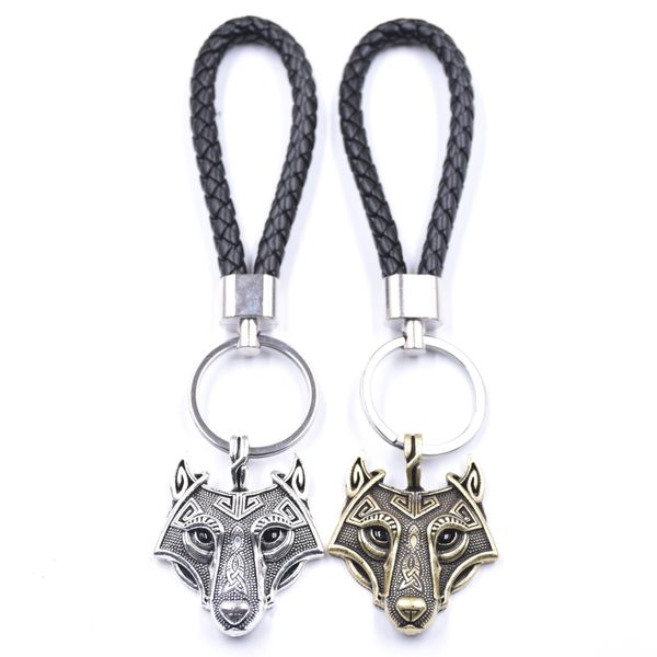 

popular retro leather wolf head keychain fashion car key accessories decorate keyrings for lover gift, Silver