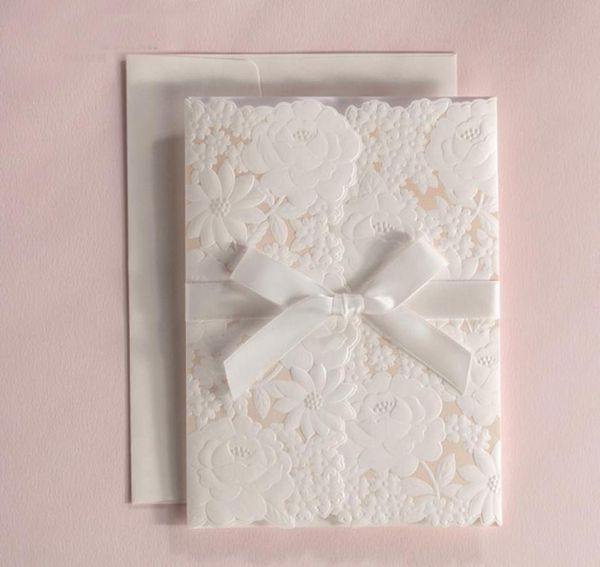 

new arrival laser cut wedding invitations card with bowknot ribbon for party supply printing cards cw51835739605, Black