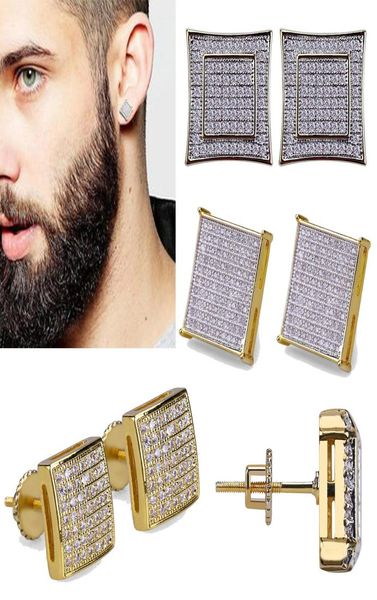 

18k real gold hiphop cz zircon square stud earrings 0716cm for men women and girls gifts diamond earrings studs punk rock rappe5716312, Golden;silver