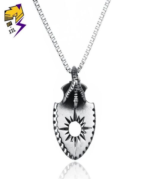 

pendant necklaces punk eagle claw necklace for men sun shield vitage silver stainless steel box chain male jewelry306s5227863