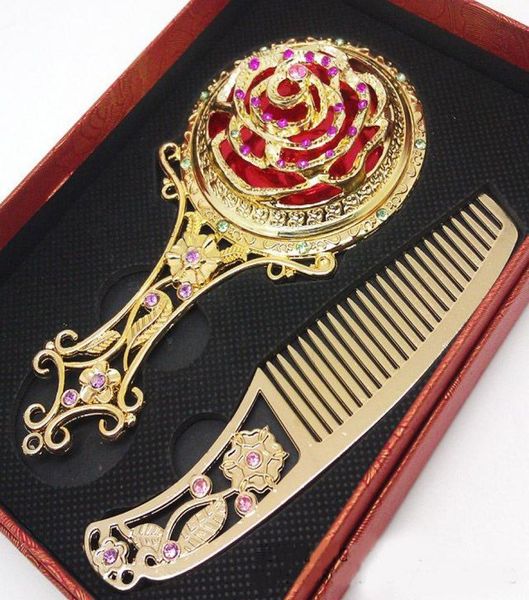 

antique flower mosaic copper mirror vintage portable compact makeup mirror and comb set wedding favors gift box packing hz0399241580