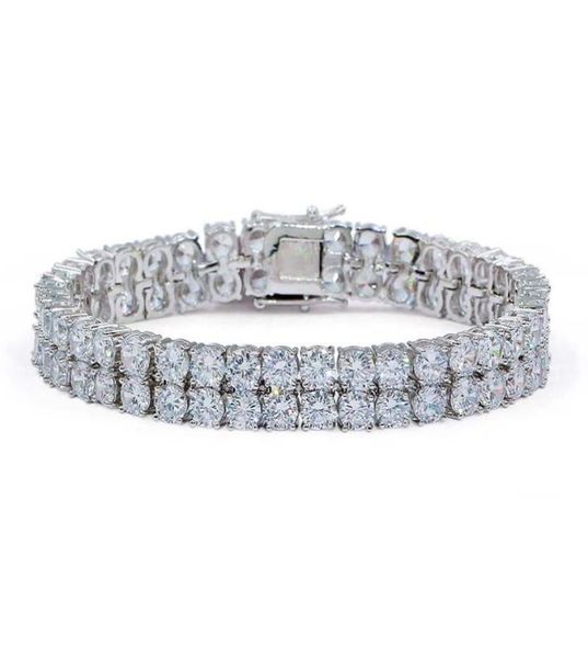 

fashion white gold iced out full princess diamond lovers tennis chain bracelet 2 layers cz zirconia wrist chain jewelry gifts fo3146592, Golden;silver