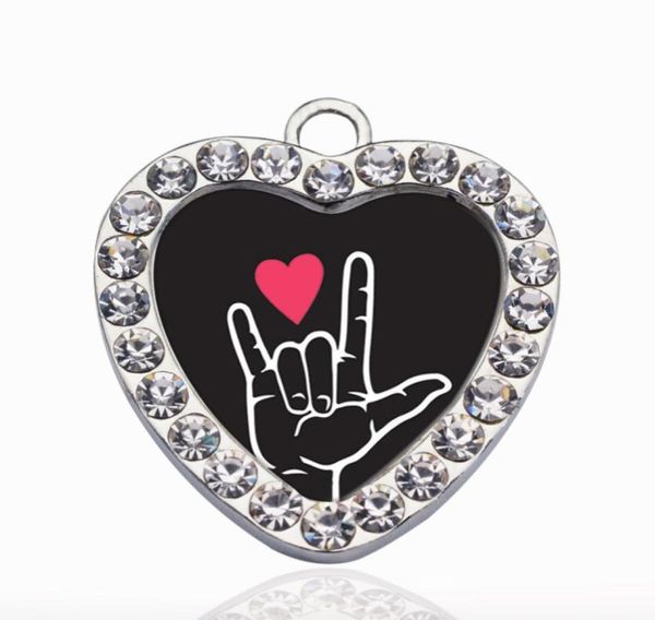 

i love you sign language interpreter circle charm charms diy jewelry necklacebraceletschoker making handmade6903079, Bronze;silver