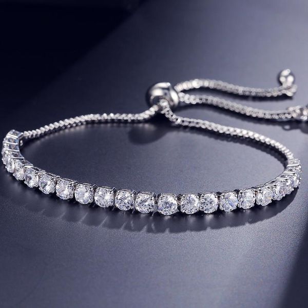 

fashion round cubic zirconia tennis adjustable chain bracelet bangle for women white gold color crystal bracelets wedding jewelry 1922701, Black
