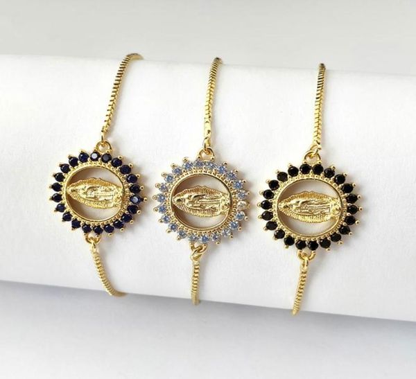 

micro pave shiny cubic zircon cz connector bracelet for women girl virgin mary charm jewelry gift bg3103302266, Black