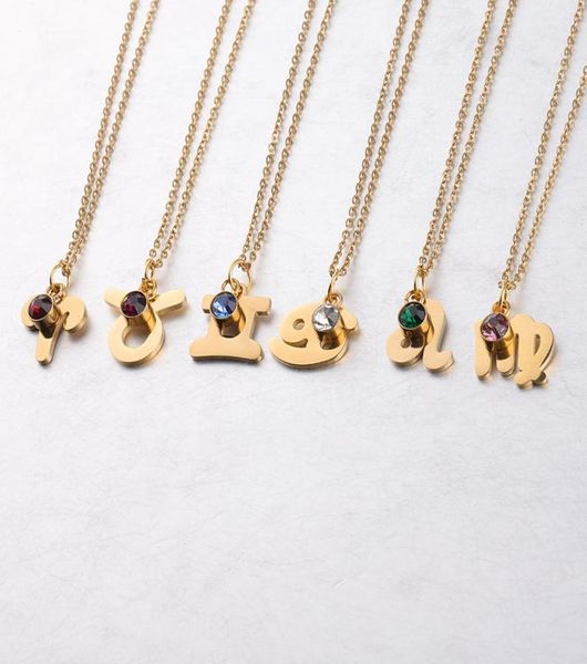 

new arrival gold plated stainless steel 12 constellation pendant necklace for women crystal birthstone charm chain necklace jewelr9951578, Silver