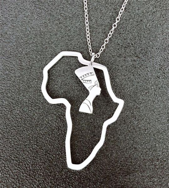 

stainless steel africa map necklaces simple hollow portrait pendant necklace jewelry gifts for men women5262805, Silver