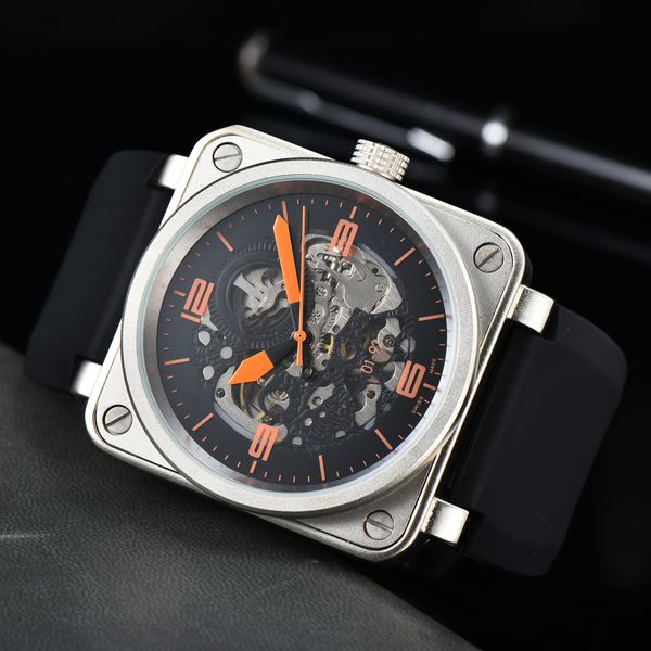 

2023 men automatic mechanical wristwatches bell brown leather watch black ross rubber watches wristwatch men luxury fashion watch wristwatch, Slivery;golden