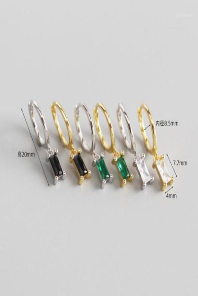 

hoop huggie 1pair 85mm 100 authentic 925 sterling silver rectangle square green whiteblack zircon earrings jewelry tle108818708682, Golden;silver