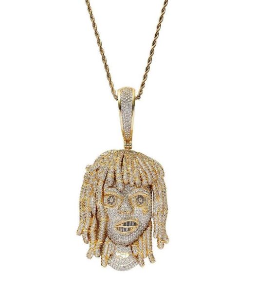 

iced out cartoon boy pendant necklaces for men hip hop luxury designer bling diamond necklace 18k gold plated copper zircon jewelr2444677, Silver