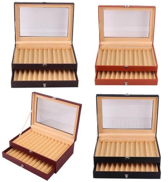 

jewelry pouches bags 24 slots wooden fountain pen display case luxury ed pu leather case organizer6555777, Pink;blue