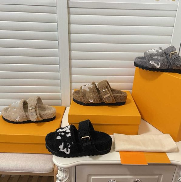 

2023 new winter indoor fur slippers paseo comfort house full furry soft fluffy plush platform fuzzy flats heel non slip luxury designer casu, Black