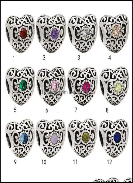 

charms jewelry findings components 100 925 sterling sier hollow birthstone heart charm fit original european bracelet fashion w6821187, Bronze;silver