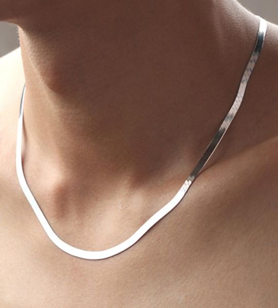 

1820quot fashion good 925 sterling silvergolden jewelry women man 4mm wide herringboneslip chain jewelry necklace ne396090911, Silver