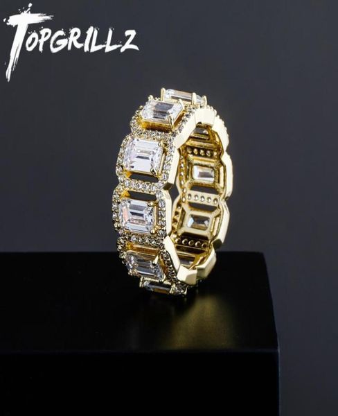 

cluster rings rillz four baguette copper iced out micro pave hip hop fashion jewelry gift for men women2111051, Golden;silver