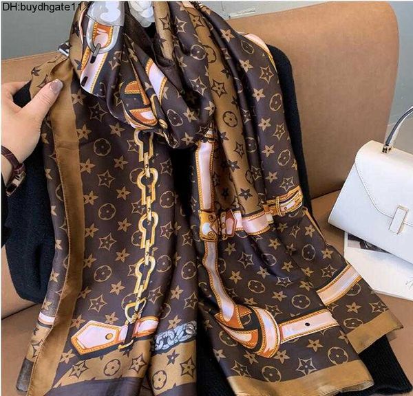 

kjq8 scarves new fashion designer silk scarf women's luxury four seasons print brand, Blue;gray