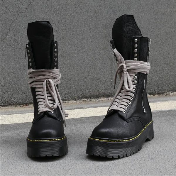 

2023ss x goodyear thick sole high high street boots exclusive customized frist yard leather punk botas, Black
