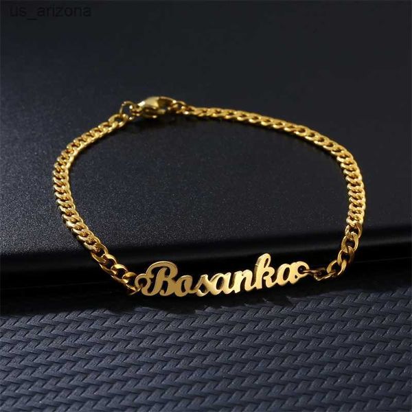 

custom name 3mm cuban chain bracelets for women jewelry stainless steel rose gold personalized letter bracelet christmas gift l230620, Golden;silver