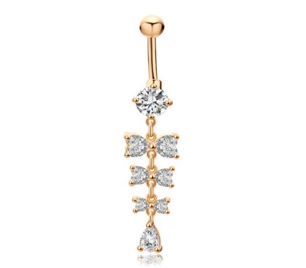 

sweet navel rings shiny crystal bowknot piercing belly button rings for women body piercing 18k yellow gold plated navel fashion j1886455, Silver