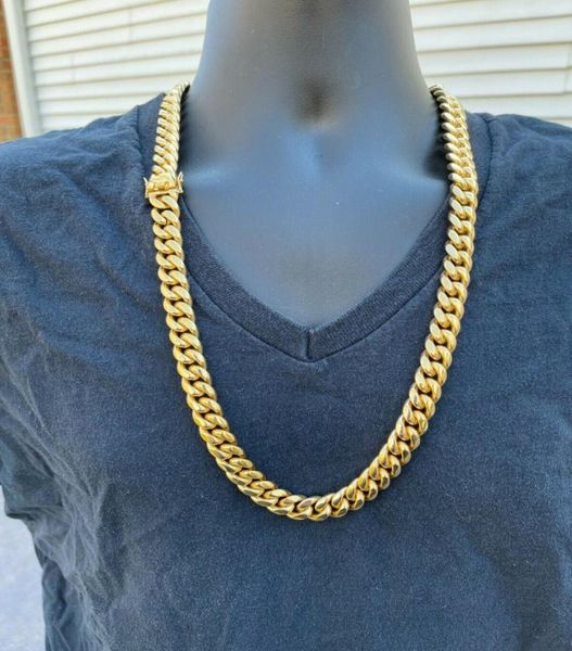 

mens real miami cuban link chain 14k gold plated stainless steel 30quot 12mm whole7006176, Silver