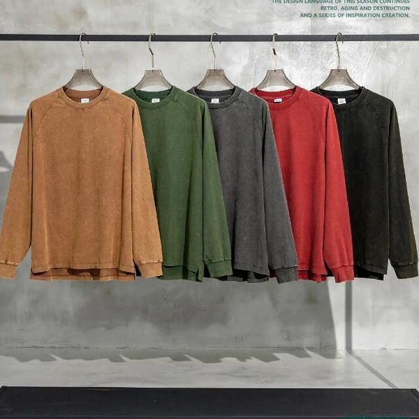 

real pics wash long sleeved t shirt fashion apparel men's plus tees, Black;brown