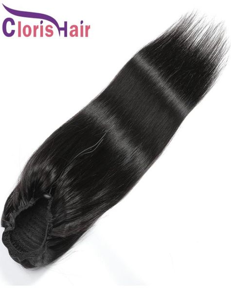 

new arrival brazilian virgin human hair silky straight ponytail drawstring ponytail with 2 clips in natural hair extensions for bl2385465, Black